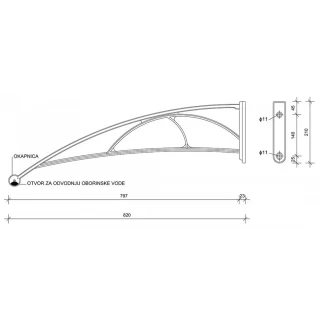 Nadstrešnica Za Vrata 82x150cm Bela Baza Ploča Bronza 6mm