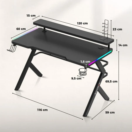 Huzaro Hero 5 RGB Crni Gaming sto