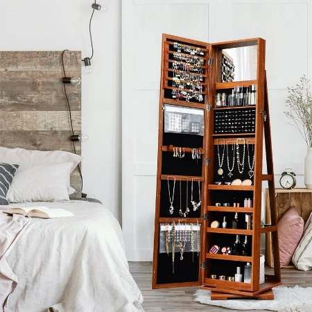 Okretno ogledalo sa ormarićem za nakit i pribor Braon