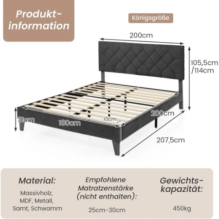 Tapaciran Krevet sa Drvenim Letvicama 200x180cm