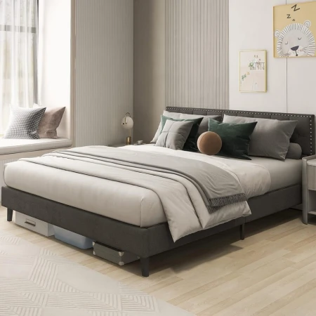 Tapaciran Krevet sa Drvenim Letvicama 200x180cm