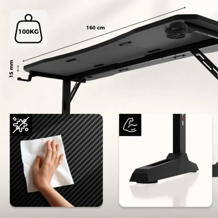 Huzaro Hero 4.6 Crni Podesivi Gaming sto 160x60cm