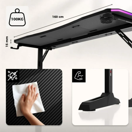 Huzaro Hero 4.6 Crni RGB Podesivi Gaming sto 160x60cm