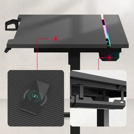 Huzaro Hero 8.7 Crni RGB Električni podesivi sto 140x70cm