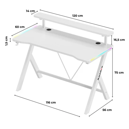 Huzaro Hero 1.9 Beli RGB Gaming sto 120x60cm