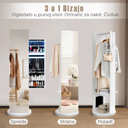 Okretno Ogledalo sa Čivilukom i LED Ormarićem Beli