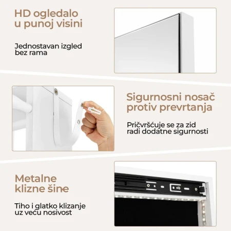 Okretno Ogledalo sa Čivilukom i LED Ormarićem Beli