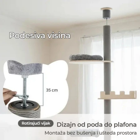 Maca Toranj grebalica i penjalica za mačke do plafona 271cm Siva
