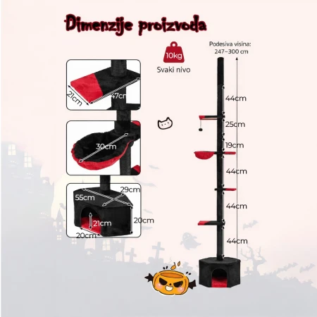 Maca Halloween penjalica i grebalica za Mačke do plafona 300cm Crna