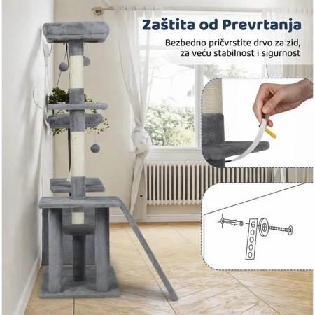 Maca Lounge grebalica i penjalica za mačke 136cm Siva